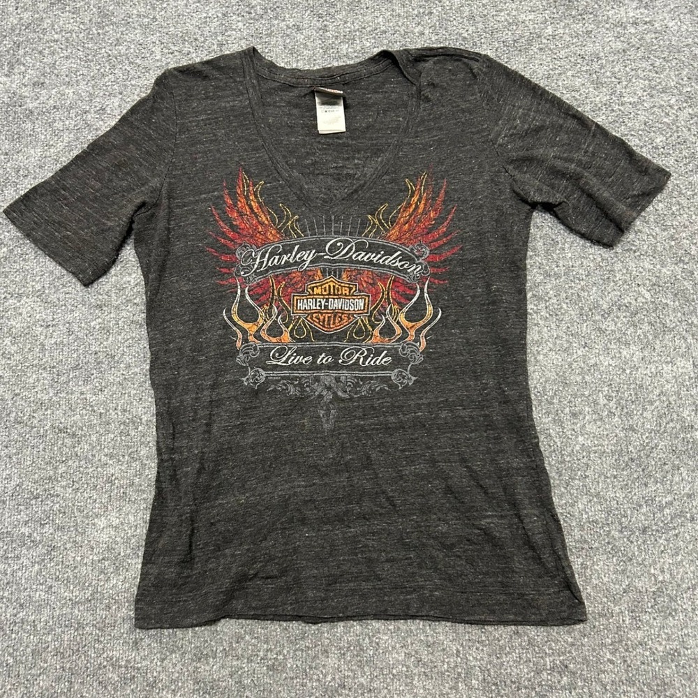 Harley-Davidson T-Shirt Womens Size XL Charcoal Gray V-Neck Las Vegas Biker Tee